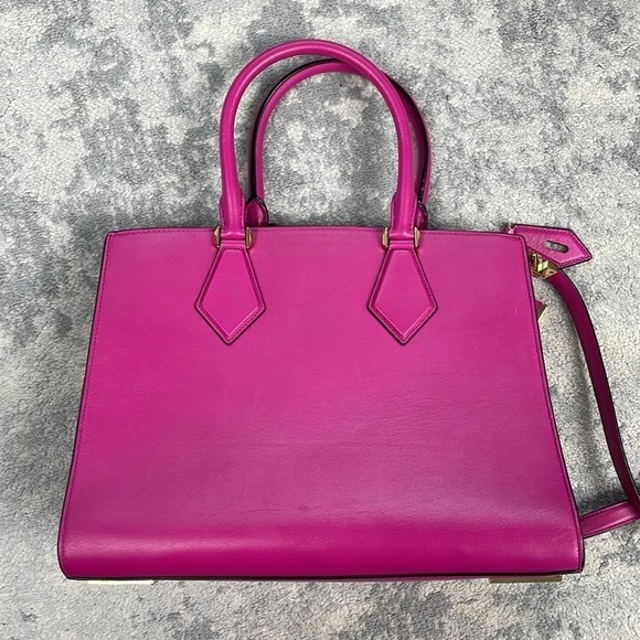 Michael Kors Collection Casey Large Leather Satchel Purse Padlock Bright Pink - Picture 6 of 16